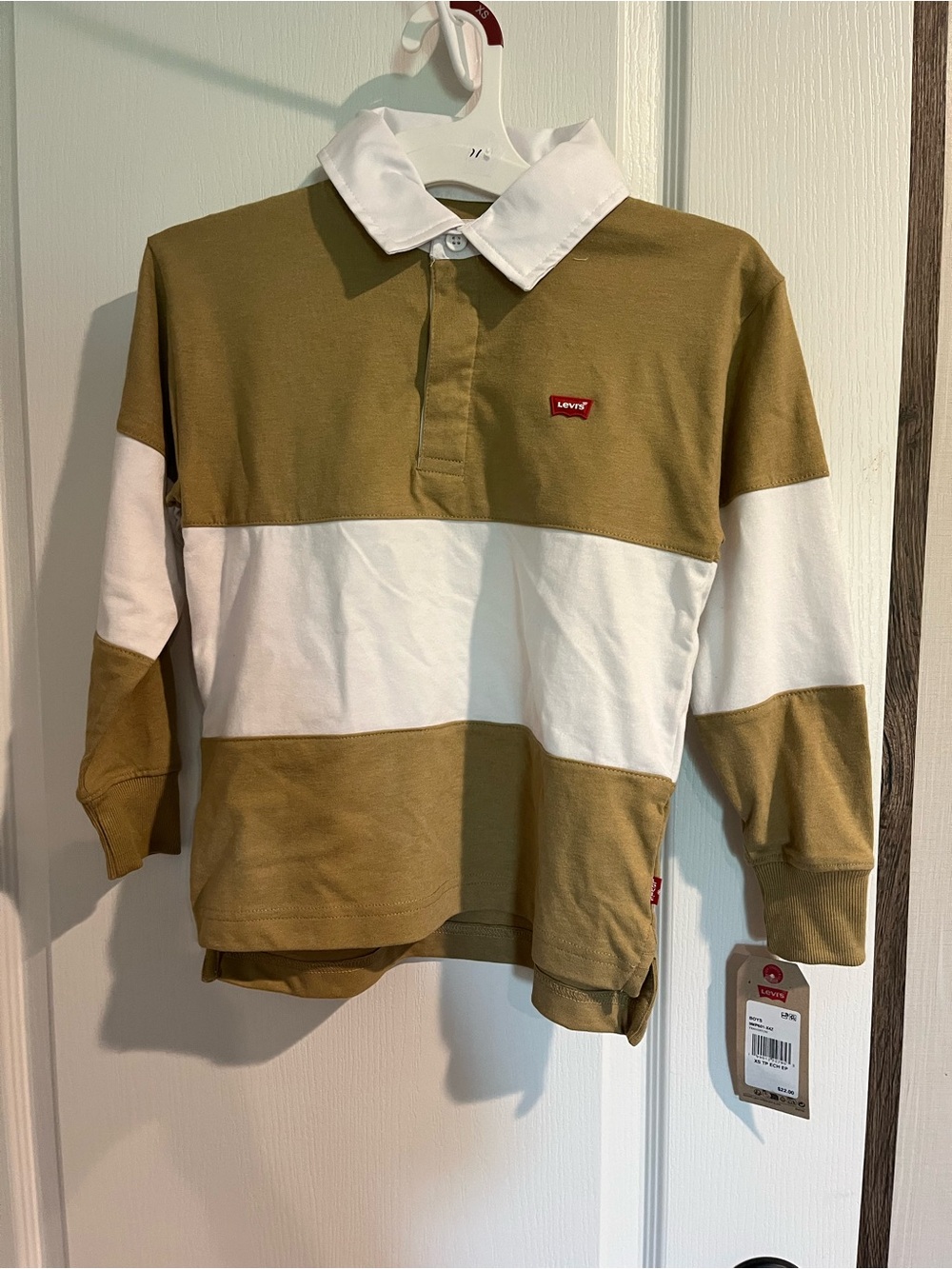 Levi's Kids Olive Green & White Stripe Rugby Polo